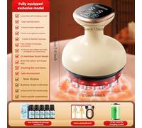 Massaggiatore elettrico con display a LED, 9 livelli di impulsi, terapia del calore, 21 testine, colore crema, 17 x 15 cm, include oli essenziali, batteria ricaricabile