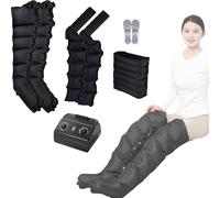 Massaggiatore Gambe, Pressoterapia Linfodrenaggio, Lipedema Gambe, 6 Camere d'Aria Pressoterapia Linfodrenaggio, Migliora la Circolazione Sanguigna (Black, Two Legs+Two Arms+Waist)