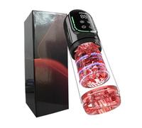 Massaggiatore intimo for uomo adulto con display LCD, aspirazione, rotazione telescopica, vibrazione(Type A-Red-box)