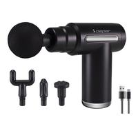 BEPER P302MAS002 Massaggiatore a percussione, 30W, Pistola per massaggio ricaricabile, 4 Testine intercambiabili, 6 Livelli di intensità, Nero
