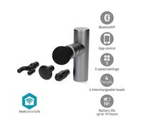 Nedis SmartLife - Pistola per massaggio sportivo, a batteria, ricaricabile, 5 modalità di massaggio, sacchetto con cordino, testa piatta, testa conica, testa sferica, testa a U, colore grigio scuro