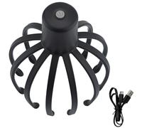 Massaggiatore per cuoio capelluto a polpo, massaggiatore per la testa per alleviare lo stress, 12 braccia in TPE, ricarica USB, design ergonomico, nero, ricaricabile