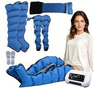 Massaggiatore per gambe, 6 camere d'aria, 6 programmi di massaggio, pantaloni per pressoterapia per la casa, telecomando, complemento per il drenaggio linfatico manuale (blu, L 2 leggings, fascia