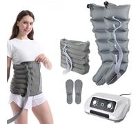 Massaggiatore per gambe con drenaggio linfatico, sistema di recupero con stivali a compressione d'aria elettrica | Compressione sequenziale a 6 cavità per la circolazione, fasce per la vita,