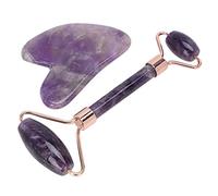 Massaggiatore per il Viso,ANGGREK 1 Massaggiatore Portatile per il Viso con Rullo per la Bellezza del Viso Set di Tavole Gua Sha a Forma di Cuore a Forma di Cuore(Pietra viola)