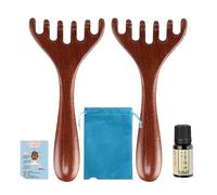Massaggiatore per la crescita dei capelli, strumento Gua Sha in legno a 6 artigli, per alleviare la testa e il collo, spazzola meridiana portatile con legno di sandalo naturale, set regalo per spa e