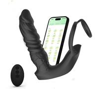 Massaggiatore prostatico controllabile tramite app, dotato di doppio anello in silicone e plug anale: un sex toy completo tutto in uno.