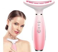 Massaggiatore viso -7 colori rosso-terapia per viso e collo per rughe, doppio mento, massaggiatore viso vibrante con termiche (rosa)