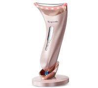 Massaggiatore Viso Antirughe Lifting Elettrico: Dispositivo di Bellezza con 3 Modi LED - Massaggio EMS per Face Lifting -Terapia Della Luce Gua Sha Massaggiatore Facciale del Collo Rassodante oro rosa