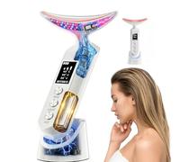 Massaggiatore viso con luce a LED: dispositivo facciale a 9 colori, bacchetta stringente per le rughe del collo, strumento di vibrazione per la cura della pelle, bianco