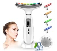 Massaggiatore Viso Elettrico,Massaggiatore Viso Lifting a 6 Modalità a 45 °C per L'anti-età, il Lifting e il Rassodamento Della Pelle Cadente (Modalità LED a 4 Colori - Bianco)