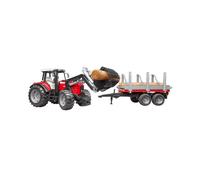 Massey Ferguson 7480 con caricatore frontale e rimorchio per legno 1:16