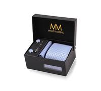 Massi Morino Cravatta Azzurra e Fazzoletto da Uomo con Gemelli e Fermacravatta, Parure Set | Accessori Sposa | Cravatta Elegante con Confezione Regalo