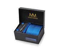 Massi Morino Cravatta Blu Reale e Fazzoletto da Uomo con Gemelli e Fermacravatta, Parure Set | Accessori Sposa | Cravatta Elegante con Confezione Regalo