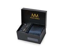 Massi Morino Cravatta Blu Scuro e Fazzoletto da Uomo con Gemelli e Fermacravatta, Parure Set | Accessori Sposa | Cravatta Elegante con Confezione Regalo