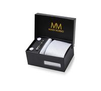 Massi Morino Cravatta con fazzoletto da taschino, set da uomo con gemelli, fermacravatta e confezione regalo - Set di cravatte da uomo per matrimonio, Quadrato bianco, Taglia unica