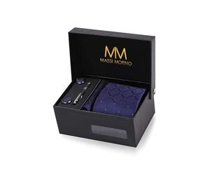 Massi Morino Cravatta con Fazzoletto da Taschino Set Uomo in emelli, Fermacravatta e Confezione Regalo - Set Cravatta Uomo per Matrimonio