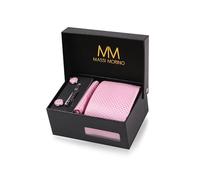 Massi Morino Cravatta con Fazzoletto da Taschino Set Uomo in emelli, Fermacravatta e Confezione Regalo - Set Cravatta Uomo per Matrimonio