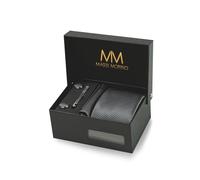 Massi Morino Cravatta Grigia e Fazzoletto da Uomo con Gemelli e Fermacravatta, Parure Set | Accessori Sposa | Cravatta Elegante con Confezione Regalo