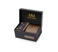 Massi Morino Cravatta Marrone e Fazzoletto da Uomo con Gemelli e Fermacravatta, Parure Set | Accessori Sposa | Cravatta Elegante con Confezione Regalo