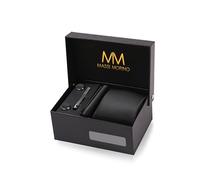 Massi Morino Cravatta Nera e Fazzoletto da Uomo con Gemelli e Fermacravatta, Parure Set | Accessori Sposa | Cravatta Elegante con Confezione Regalo