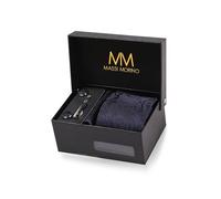 Massi Morino Cravatta Paisley Blu Scuro e Fazzoletto da Uomo con Gemelli e Fermacravatta, Parure Set | Accessori Sposa | Cravatta Elegante con Confezione Regalo