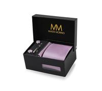 Massi Morino Cravatta Porpora e Fazzoletto da Uomo con Gemelli e Fermacravatta, Parure Set | Accessori Sposa | Cravatta Elegante con Confezione Regalo