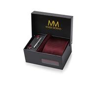 Massi Morino Cravatta Rosso Vino e Fazzoletto da Uomo con Gemelli e Fermacravatta, Parure Set | Accessori Sposa | Cravatta Elegante con Confezione Regalo