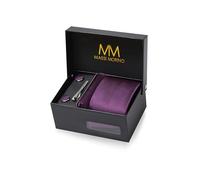 Massi Morino Cravatta Viola e Fazzoletto da Uomo con Gemelli e Fermacravatta, Parure Set | Accessori Sposa | Cravatta Elegante con Confezione Regalo