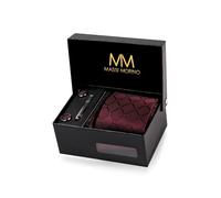 Massi Morino - Cravatte per uomo - Set di cravatta con gemelli, fazzoletto e fermacravatta, confezione regalo, accessori da uomo, per matrimonio, Vino Piazza Rossa, 150 cm