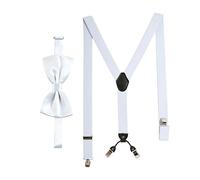 Massi Morino I Set Bretelle con Papillon Bianco I Bretelle Elastiche a Y con Fermagli I Larghezza 3,5 cm I Lunghezza Regolabile I Papillon Preannodato