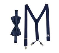 Massi Morino I Set Bretelle con Papillon Blu Scuro I Bretelle Elastiche a Y con Fermagli I Larghezza 3,5 cm I Lunghezza Regolabile I Papillon Preannodato