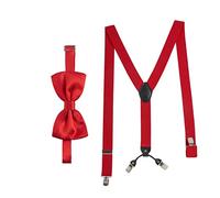 Massi Morino I Set Bretelle con Papillon Rosso I Bretelle Elastiche a Y con Fermagli I Larghezza 3,5 cm I Lunghezza Regolabile I Papillon Preannodato