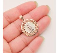 Massiccio 10K Oro 3.2cm Greco Chiave Donna Guadalupe Mary Ciondolo Giallo Bianco