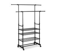 Massido Appendiabiti su ruote, in metallo, 4 ripiani, altezza regolabile, colore: nero