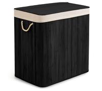 Massido Cesto portabiancheria a 3 scomparti, 150 l, con coperchio e sacco per la biancheria, in bambù, colore nero, 61 x 62 x 42 cm