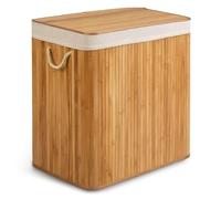 Massido Cesto portabiancheria a 3 scomparti, 150 l, con coperchio e sacco per la biancheria, in bambù, colore beige, 61 x 62 x 42 cm