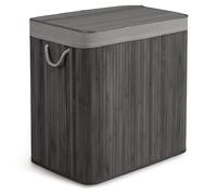 Massido Cesto portabiancheria a 3 scomparti, 150 l, con coperchio e sacco per la biancheria, in bambù, colore grigio, 61 x 62 x 42 cm