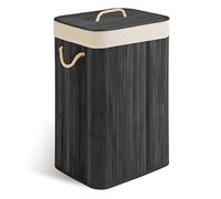 Massido Cesto portabiancheria con coperchio, 72 l, in bambù, colore nero, 61 x 42 x 32 cm