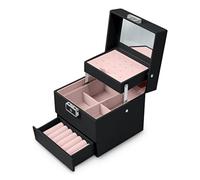 Massido Portagioie portatile con specchio, 13 cm x 13 cm x 12,5 cm, nero