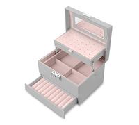 Massido Portagioie portatile con specchio, 17,5 x 13,7 x 12,3 cm, grigio