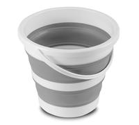 Massido Secchio pieghevole in silicone, portatile, con manico, coperchio, pieghevole, per la casa, per campeggio, pesca, 10 l, colore: bianco e grigio