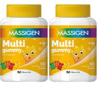 Massigen - Multi Gummy, Multivitaminico per Bambini 4-14 Anni, Vitamine Gommose con Vitamina A, C, E, D, B6, B12 e Acido Folico, 60 Caramelle, Quattro Gusti, Senza Glutine e Lattosio (Confezione da 2)