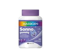 Massigen - Sonno Gummy, Integratore Alimentare con Melatonina e Estratti Naturali, Vitamine Gommose, Gusto Mirtillo, 60 Caramelle da 3,3 g, Per Rilassamento e Sonno
