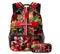 Massima comodità, set di 2 zaini per la scuola con astuccio, il tuo affidabile compagno di borsa per libri da viaggio, croce rossa pasquale, Multicolore, B:29.4x20x40cm P:19x7.5x3.8cm, Zaini Daypack