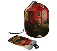 Massimizza il tuo spazio di archiviazione con la nostra grande borsa per il trucco da donna, casa rossa con croce pasquale, Multicolore, 9.9x6.9in/25.2x17.6cm;6x3.5in/15.2x8.8cm