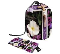 Massimizza lo spazio con la nostra borsa cosmetica pieghevole, grande borsa per il trucco da donna, croce viola pasquale, Multicolore, 9.9x6.9in/25.2x17.6cm;6x3.5in/15.2x8.8cm