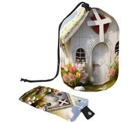 Massimizza lo spazio con la nostra grande borsa per il trucco a cilindro, comoda organizer per articoli da toeletta, casa bianca con croce pasquale, Multicolore,