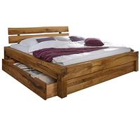 MASSIVMOEBEL24.DE JANGALI #615 Letto matrimoniale a travi in legno di quercia selvatica - 2 cassetti - oliato/natur 160x200x85