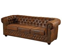 MASSIVMOEBEL24.DE Oxford Divano Chesterfield - Stoffa/Marrone - Stile Coloniale 203x86x72